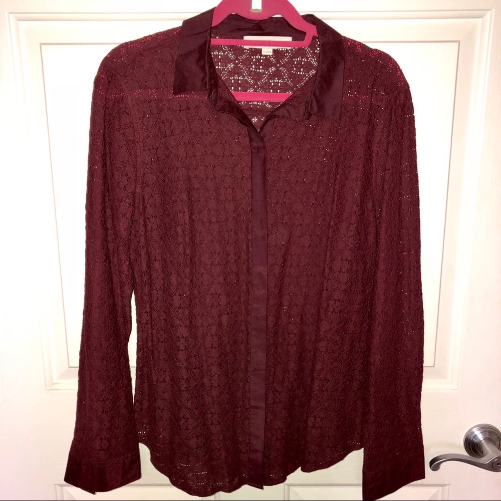 Loft maroon lace button down shirt